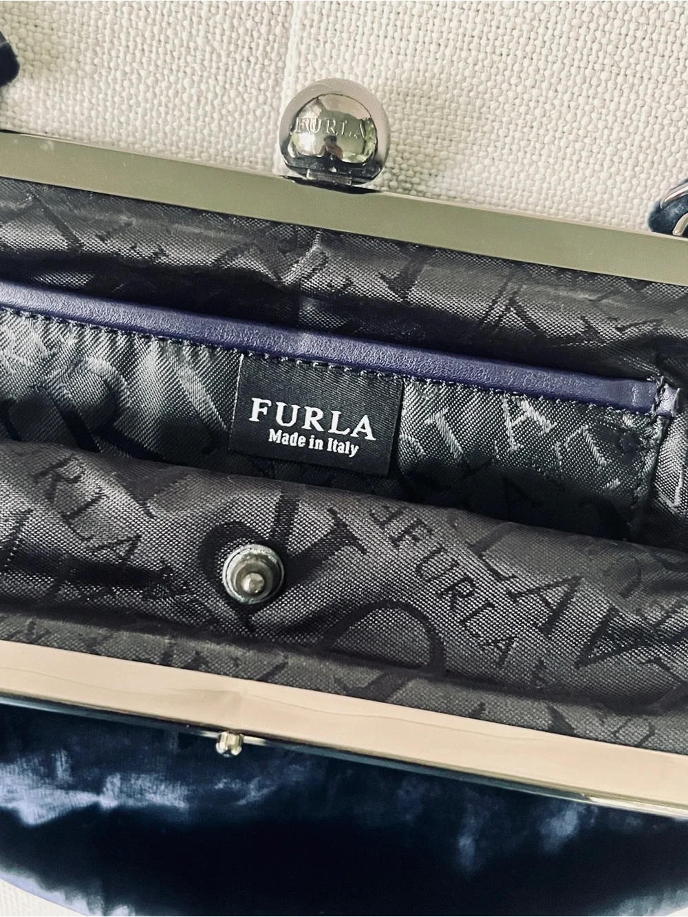 Rare Vintage FURLA Navy Velvet Crystal Evening Bag Made in Italy